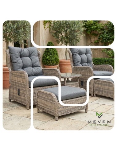 Meble na balkon, taras, do ogrodu dla 2 osób: 2x fotel + podnóżki + stolik Modena Meven  2