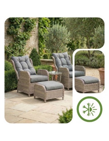 Meble na balkon, taras, do ogrodu dla 2 osób: 2x fotel + podnóżki + stolik Modena Meven  4