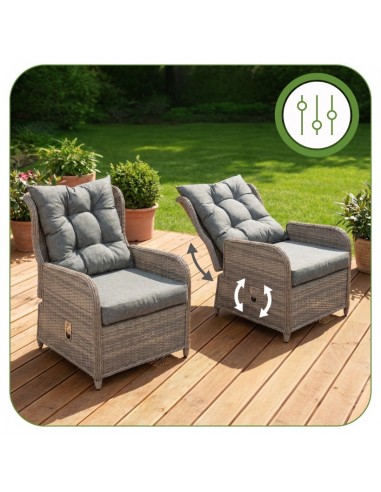 Meble na balkon, taras, do ogrodu dla 2 osób: 2x fotel + podnóżki + stolik Modena Meven  5