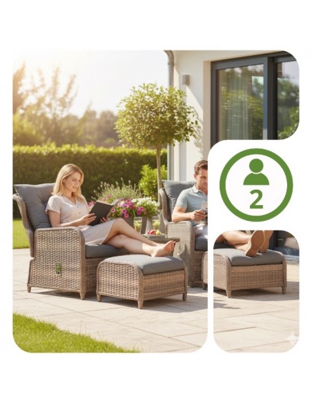Meble na balkon, taras, do ogrodu dla 2 osób: 2x fotel + podnóżki + stolik Modena Meven  7