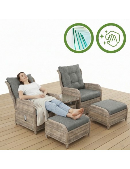 Meble na balkon, taras, do ogrodu dla 2 osób: 2x fotel + podnóżki + stolik Modena Meven  8