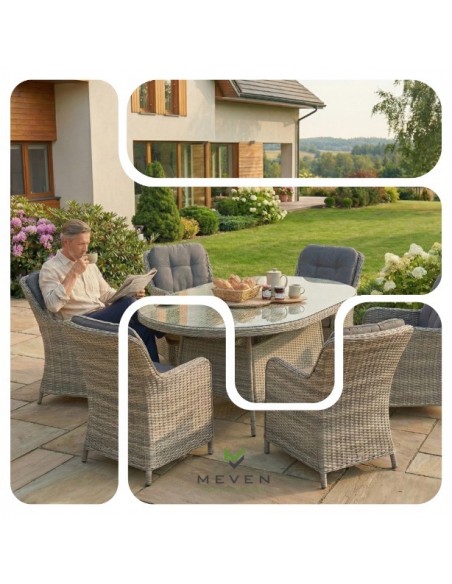 Komplet mebli do ogrodu: okrągły stół obiadowy + 6x fotel Tuluza Meven  3