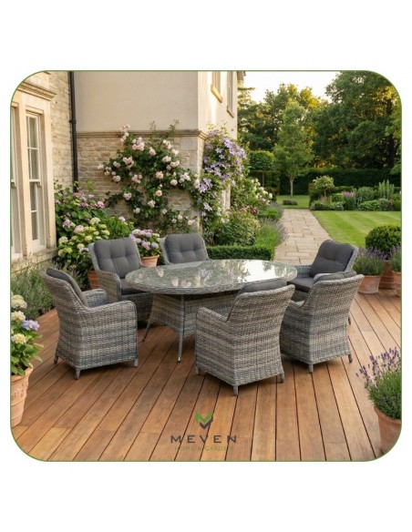 Komplet mebli do ogrodu: okrągły stół obiadowy + 6x fotel Tuluza Meven  2