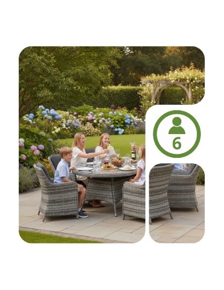 Komplet mebli do ogrodu: okrągły stół obiadowy + 6x fotel Tuluza Meven  6