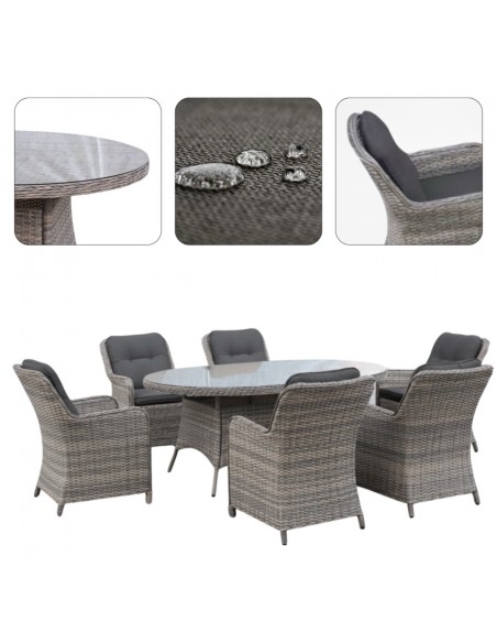 Komplet mebli do ogrodu: okrągły stół obiadowy + 6x fotel Tuluza Meven 