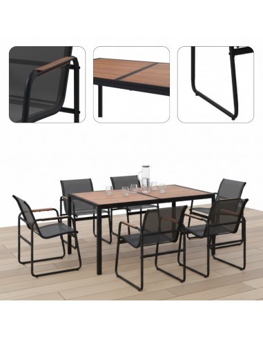 Zestaw grafitowych mebli do ogrodu: stół obiadowy + 6x krzesło Murcja Meven 