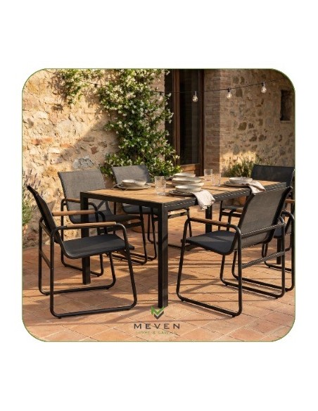 Zestaw grafitowych mebli do ogrodu: stół obiadowy + 6x krzesło Murcja Meven  3