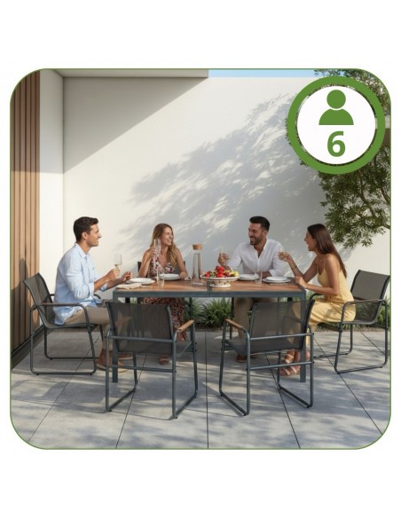 Zestaw grafitowych mebli do ogrodu: stół obiadowy + 6x krzesło Murcja Meven  7