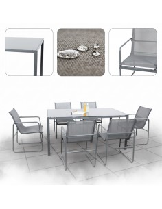 Zestaw grafitowych mebli ogrodowych: stół obiadowy + 6 krzeseł Lorca Meven 