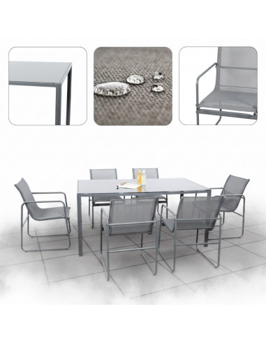 Zestaw grafitowych mebli ogrodowych: stół obiadowy + 6 krzeseł Lorca Meven 