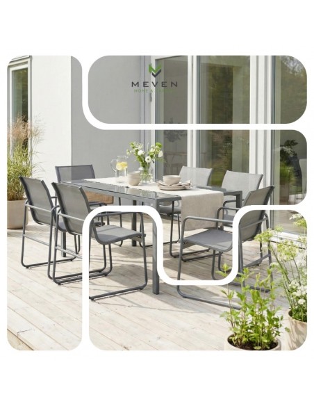 Zestaw grafitowych mebli ogrodowych: stół obiadowy + 6 krzeseł Lorca Meven  2