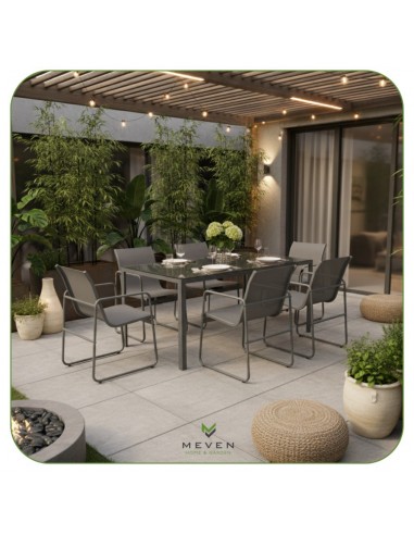 Zestaw grafitowych mebli ogrodowych: stół obiadowy + 6 krzeseł Lorca Meven  12