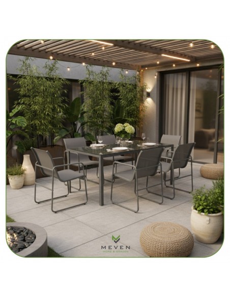 Zestaw grafitowych mebli ogrodowych: stół obiadowy + 6 krzeseł Lorca Meven  12