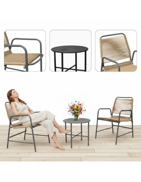 Komplet mebli na balkon: 2x krzesło + okrągły stolik Aprica Meven 