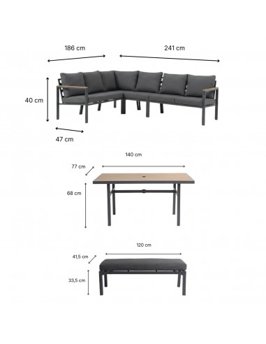 Zestaw mebli ogrodowych: narożnik + stół obiadowy + ławka z poduszkami Siena Meven  15