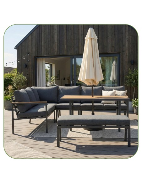 Zestaw mebli ogrodowych: narożnik + stół obiadowy + ławka z poduszkami Siena Meven  3