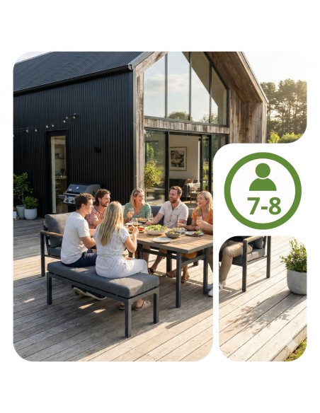 Zestaw mebli ogrodowych: narożnik + stół obiadowy + ławka z poduszkami Siena Meven  6