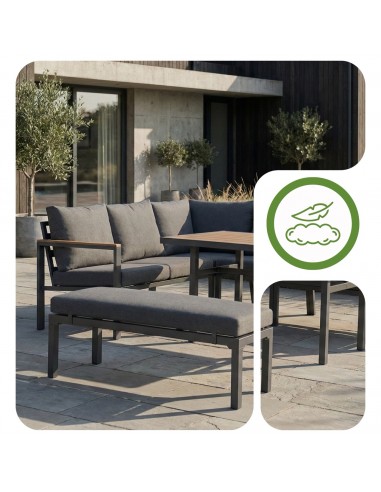 Zestaw mebli ogrodowych: narożnik + stół obiadowy + ławka z poduszkami Siena Meven  7