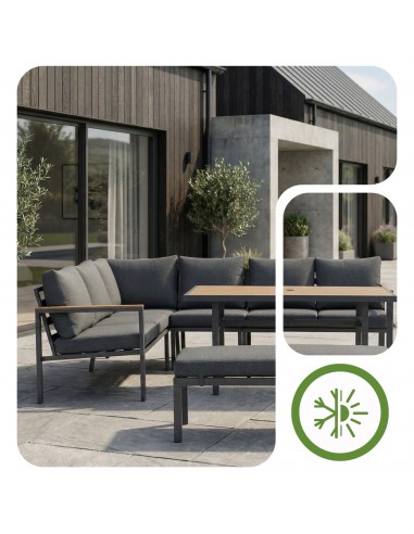 Zestaw mebli ogrodowych: narożnik + stół obiadowy + ławka z poduszkami Siena Meven  8