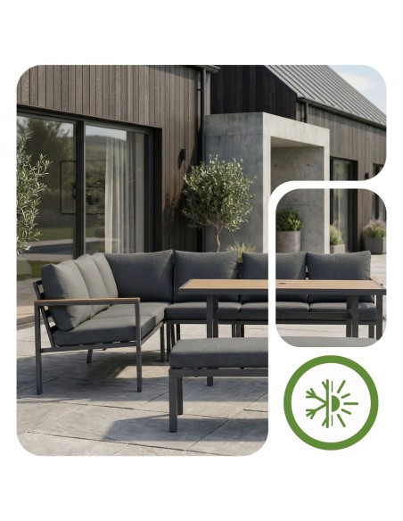 Zestaw mebli ogrodowych: narożnik + stół obiadowy + ławka z poduszkami Siena Meven  8