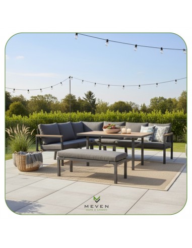 Zestaw mebli ogrodowych: narożnik + stół obiadowy + ławka z poduszkami Siena Meven  5