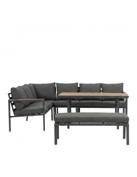 Zestaw mebli ogrodowych: narożnik + stół obiadowy + ławka z poduszkami Siena Meven  10