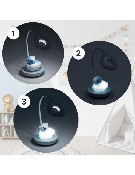 Dotykowa lampka nocna / biurkowa dla dzieci Niebieski Miś na Chmurce  3