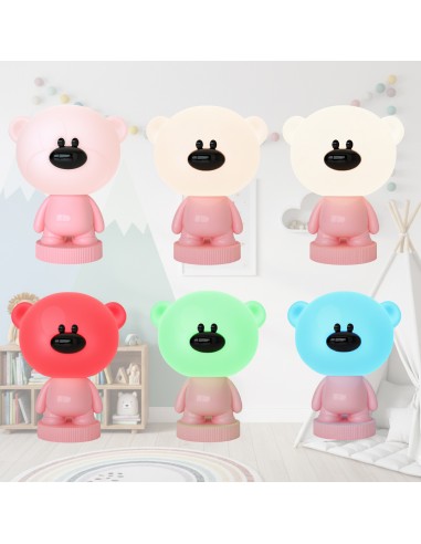 Bezprzewodowa lampka nocna RGB dla dzieci Różowy Miś  4