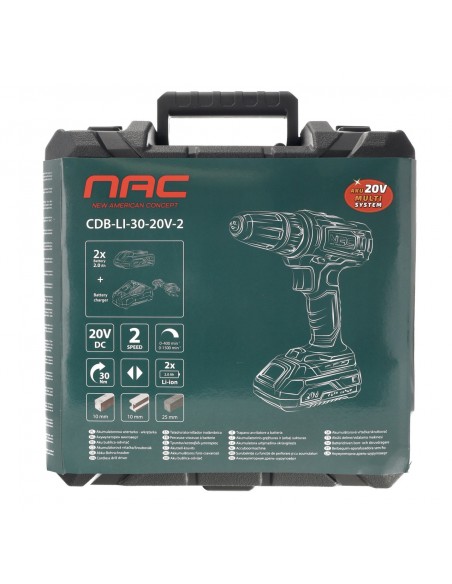Akumulatorowa wkrętarko-wiertarka z udarem w walizce NAC CDB-LI-30-20V-2  2