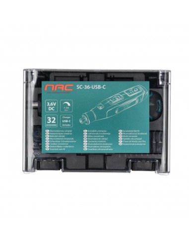 Akumulatorowy wkrętak 3,6 V z zestawem bitów NAC SC-36-USB-C  12