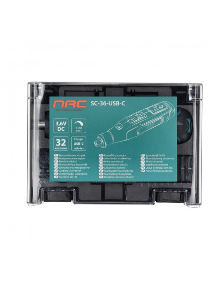 Akumulatorowy wkrętak 3,6 V z zestawem bitów NAC SC-36-USB-C  12