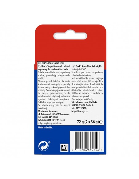 Wkłady do zawieszki do toalet barwiące wodę Duck Aqua Blue 4w1 2x 36 g  2