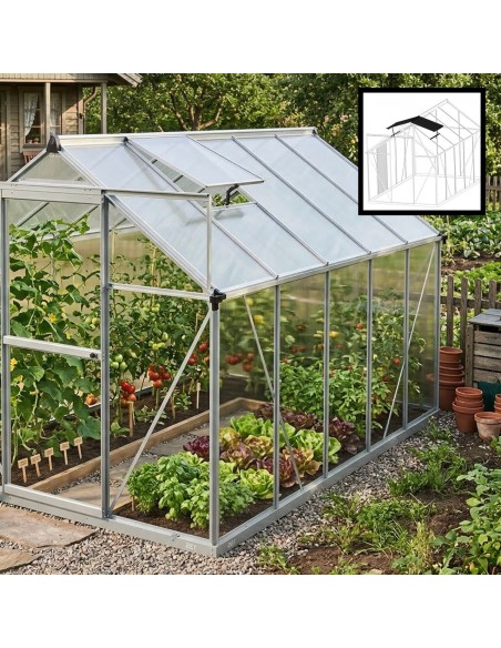 Szklarnia ogrodowa z poliwęglanu z oknami dachowymi 302 cm x 183 cm 5,24 m2  3