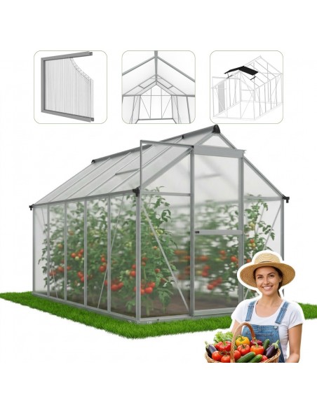 Szklarnia ogrodowa z poliwęglanu z oknami dachowymi 302 cm x 183 cm 5,24 m2 