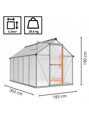 Szklarnia ogrodowa z poliwęglanu z oknami dachowymi 302 cm x 183 cm 5,24 m2  9