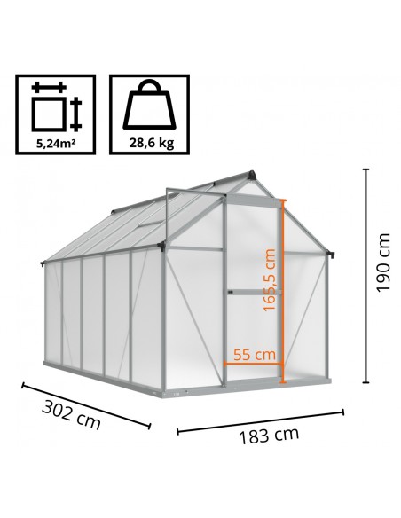 Szklarnia ogrodowa z poliwęglanu z oknami dachowymi 302 cm x 183 cm 5,24 m2  9