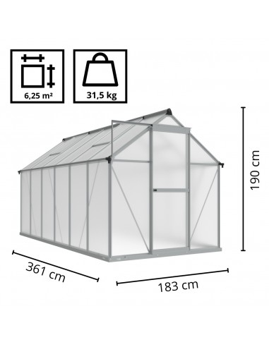 Duża szklarnia ogrodowa z poliwęglanu z oknami 361 cm x 183 cm 6,25m2  9