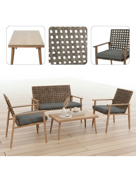 Elegancki zestaw mebli ogrodowych tarasowych  z plecionką i aluminiowym stelażem Trapani MEVEN, 4 osoby 