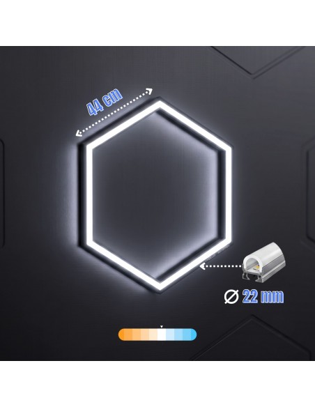 Modułowe oświetlenie sufitowe LED HEXAGON warsztatowe garażowe biurowe NAC-A0007H14R z ramą 2410×4800 mm, 6000 K  6