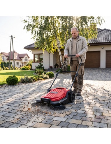 Lekka zamiatarka manualna ręczna do kostki chodnika podjazdu tarasu NAC ZM-HS-S13 65cm 3 szczotki kosz 20l  3