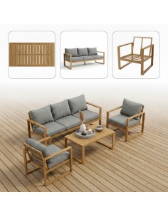 Wygodny zestaw mebli ogrodowych w stylu skandynawskim z aluminium ława + sofa + 2x fotel 