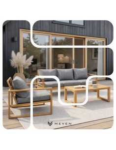 Wygodny zestaw mebli ogrodowych w stylu skandynawskim z aluminium ława + sofa + 2x fotel  2