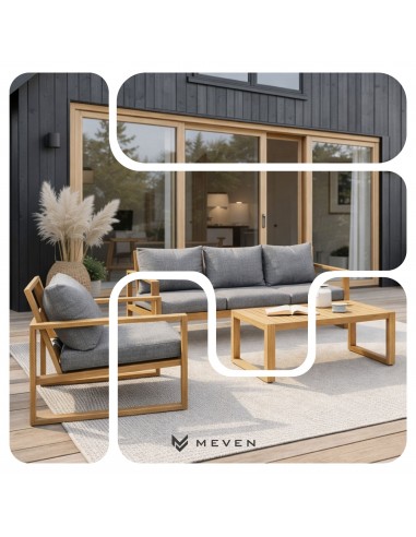 Wygodny zestaw mebli ogrodowych w stylu skandynawskim z aluminium ława + sofa + 2x fotel  2