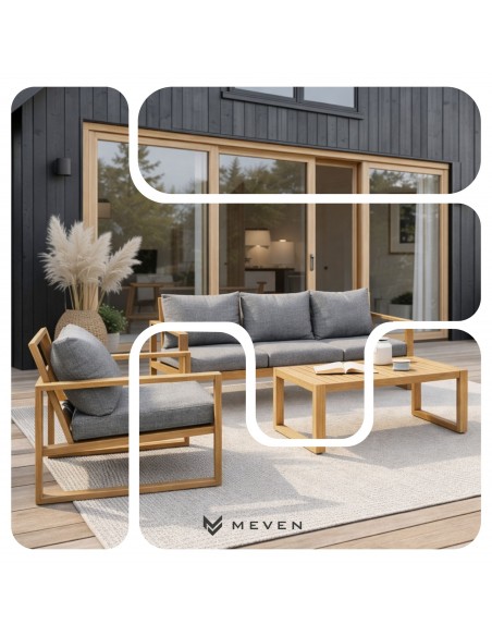 Wygodny zestaw mebli ogrodowych w stylu skandynawskim z aluminium ława + sofa + 2x fotel  2