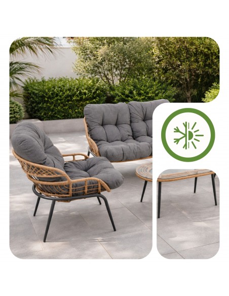 Elegancki zestaw mebli ogrodowych wypoczynkowych w stylu skandynawskim Meven Bari sofa, stolik kawowy, 2xfotel  4