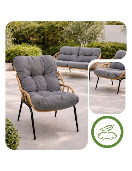 Elegancki zestaw mebli ogrodowych wypoczynkowych w stylu skandynawskim Meven Bari sofa, stolik kawowy, 2xfotel  5
