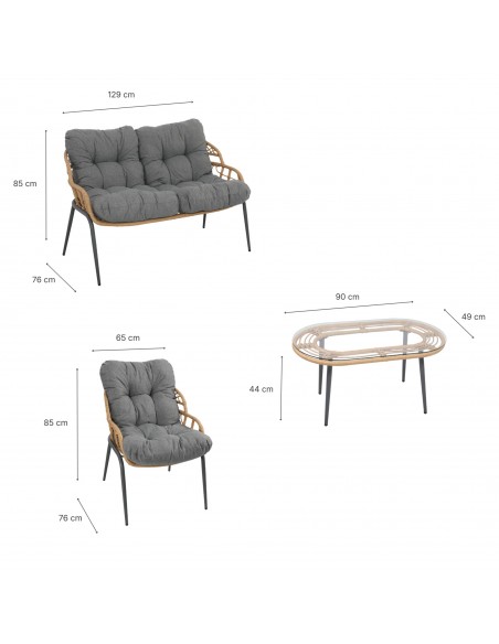 Elegancki zestaw mebli ogrodowych wypoczynkowych w stylu skandynawskim Meven Bari sofa, stolik kawowy, 2xfotel  10