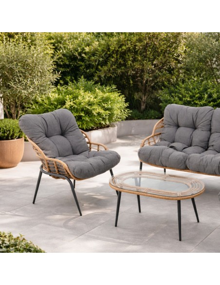 Elegancki zestaw mebli ogrodowych wypoczynkowych w stylu skandynawskim Meven Bari sofa, stolik kawowy, 2xfotel  12
