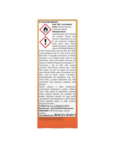 Glade® ONE - Fresh Mandarin Dream, odświeżacz powietrza w sprayu z wymiennymi wkładami 2x10 ml  7