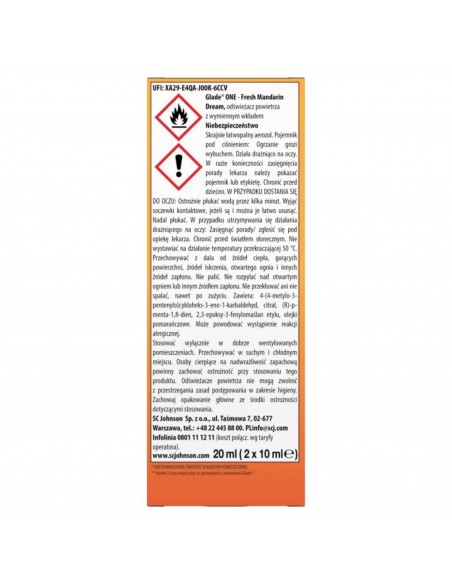 Glade® ONE - Fresh Mandarin Dream, odświeżacz powietrza w sprayu z wymiennymi wkładami 2x10 ml  7